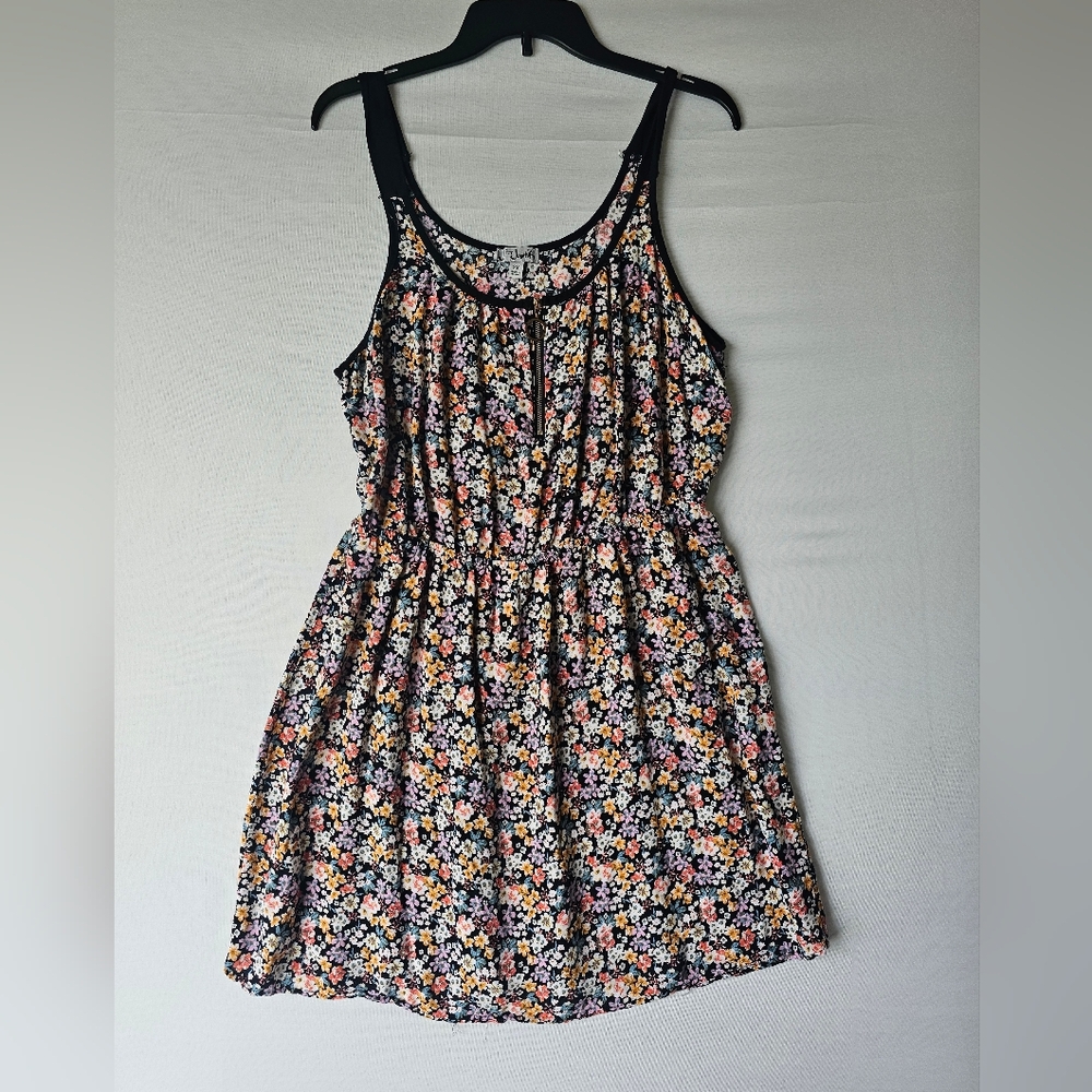 J for Justify Floral Tank Dress in Black with Pink, Yellow, White Flowers - Picture 2 of 11